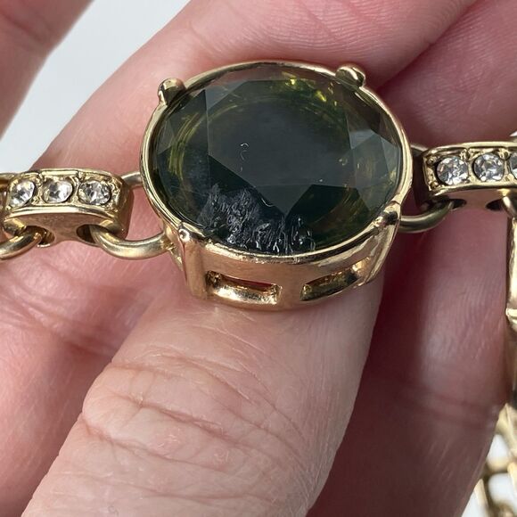 Ann Taylor Dark Green Chunky Gold Tone Rhinestone Statement Necklace Old Money - Picture 2 of 14